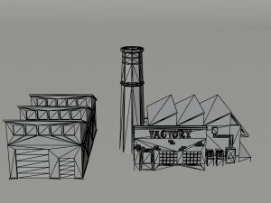 Cartoon factories Polygonal Style 3D Model