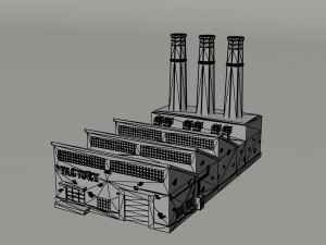 Cartoon factories Polygonal Style 3D Model