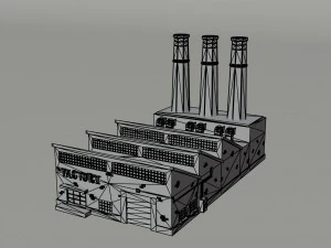 Cartoon factories Polygonal Style 3D Model