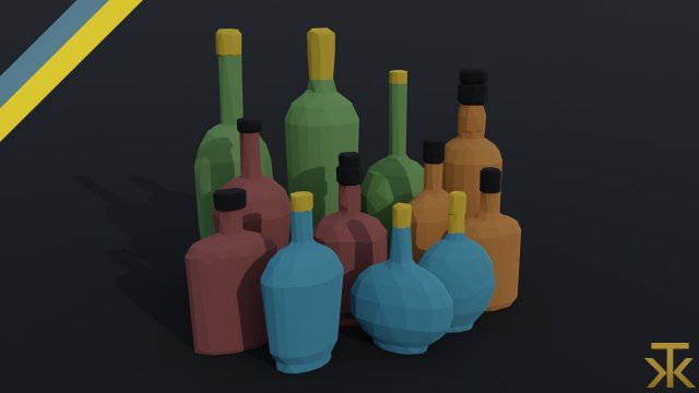 Cartoon alcohol bottle 2 Polygonal Style 3D Model .c4d .max .obj .3ds .fbx .stl .blend 