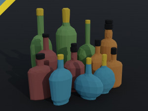 Cartoon alcohol bottle 2 Polygonal Style 3D Model