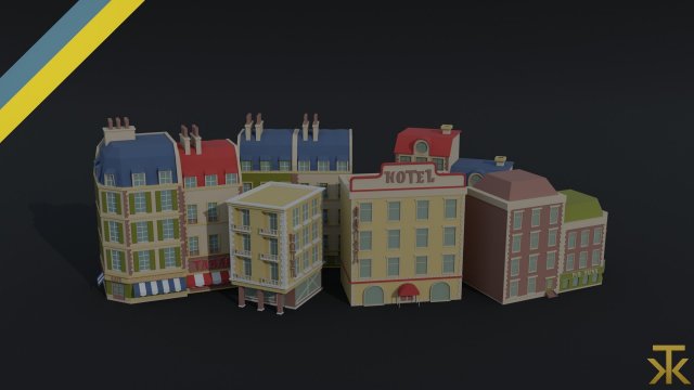 Cartoon renaissance city buildings Polygonal Style Modello 3D .c4d .max .obj .3ds .fbx .stl .blend