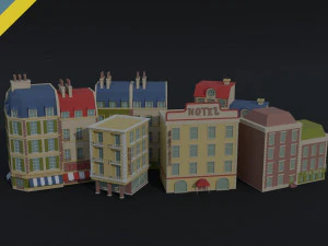 Desenhos animados edif&iacute;cios da cidade renascentista estilo poligonal Modelo 3D