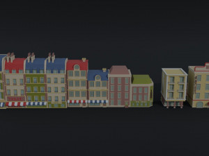 Cartoon renaissance city buildings Polygonal Style Modello 3D