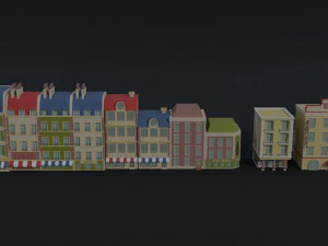 Cartoon renaissance city buildings Polygonal Style 3D Model