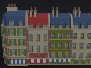 Cartoon renaissance city buildings Polygonal Style 3D Model