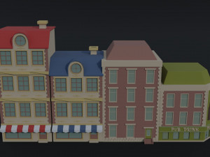 Cartoon renaissance city buildings Polygonal Style Modello 3D