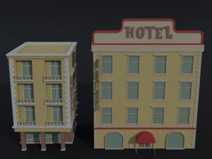 Cartoon renaissance city buildings Polygonal Style 3D Model