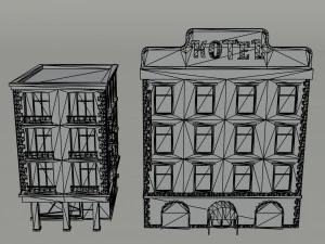 Cartoon renaissance city buildings Polygonal Style 3D Model