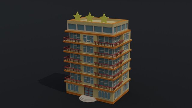 Cartoon 3star hotel 3D Model .c4d .max .obj .3ds .fbx .stl .blend 