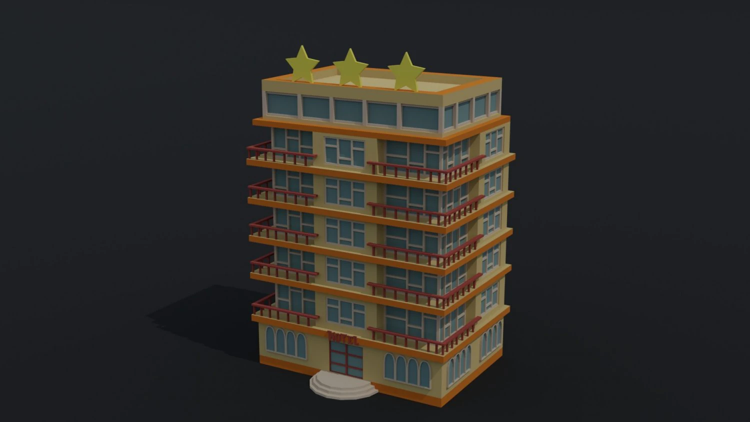 Cartoon 3star hotel 3D Model .c4d .max .obj .3ds .fbx .stl .blend 