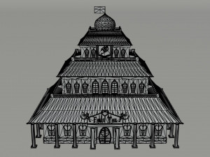 Cartoon Fairy Tail Guild Building Polygonal Style Modello 3D