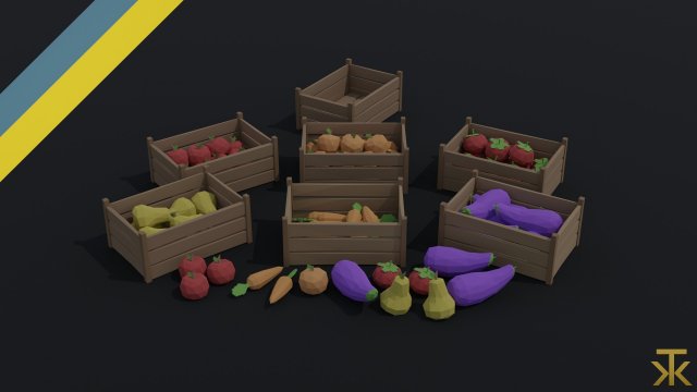 Cartoon vegetables and fruits Polygonal Style Modelo 3D .c4d .max .obj .3ds .fbx .stl .blend 