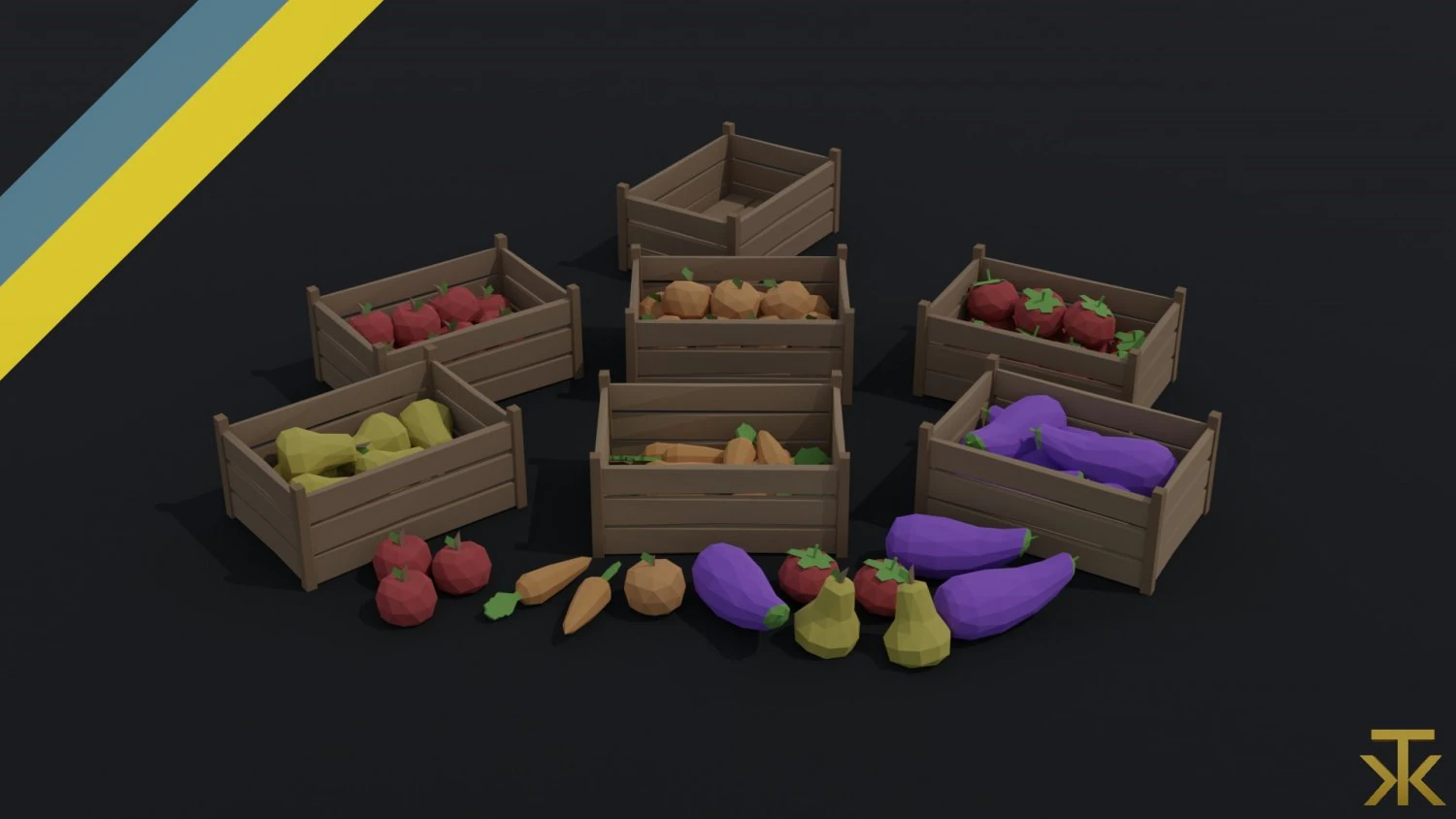 Cartoon vegetables and fruits Polygonal Style 3D Model .c4d .max .obj .3ds .fbx .stl .blend 