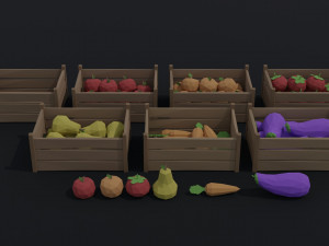 Cartoon vegetables and fruits Polygonal Style Modelo 3D