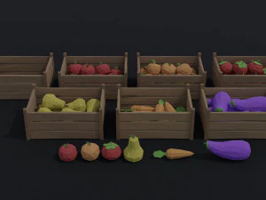 Cartoon vegetables and fruits Polygonal Style 3D Model