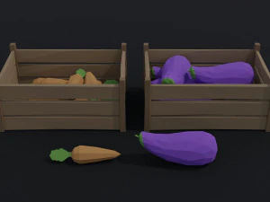 Cartoon vegetables and fruits Polygonal Style 3D Model