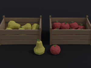Cartoon vegetables and fruits Polygonal Style 3D Model