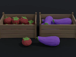 Cartoon vegetables and fruits Polygonal Style 3D Model