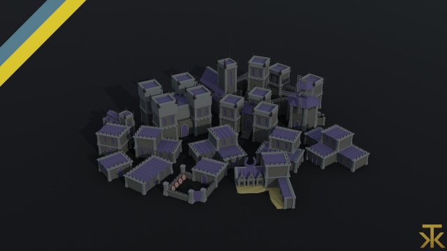Cartoon medieval dark fantasy city asset Polygonal Style 3D Model .c4d .max .obj .3ds .fbx .stl .blend 