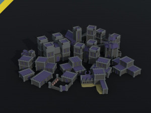 Cartoon medieval dark fantasy city asset Polygonal Style 3D Model