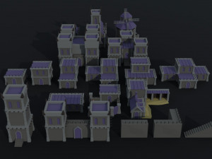 Cartoon medieval dark fantasy city asset Polygonal Style 3D Model
