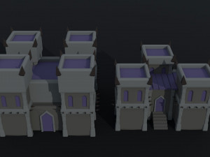 Cartoon medieval dark fantasy city asset Polygonal Style 3D Model