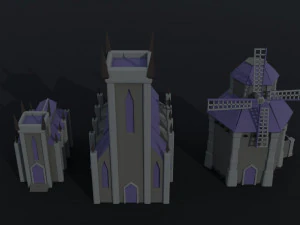 Cartoon medieval dark fantasy city asset Polygonal Style 3D Model
