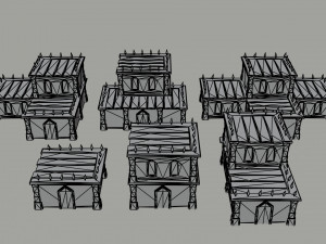 Cartoon medieval dark fantasy city asset Polygonal Style 3D Model