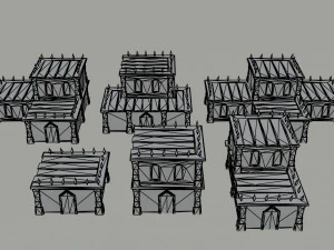 Cartoon medieval dark fantasy city asset Polygonal Style 3D Model