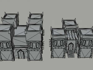 Cartoon medieval dark fantasy city asset Polygonal Style 3D Model