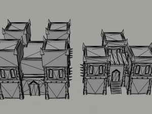 Cartoon medieval dark fantasy city asset Polygonal Style 3D Model