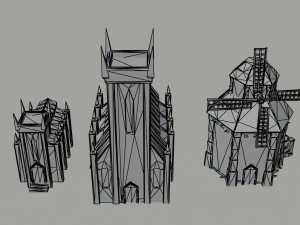 Cartoon medieval dark fantasy city asset Polygonal Style 3D Model