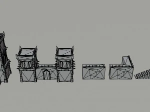 Cartoon medieval dark fantasy city asset Polygonal Style 3D Model