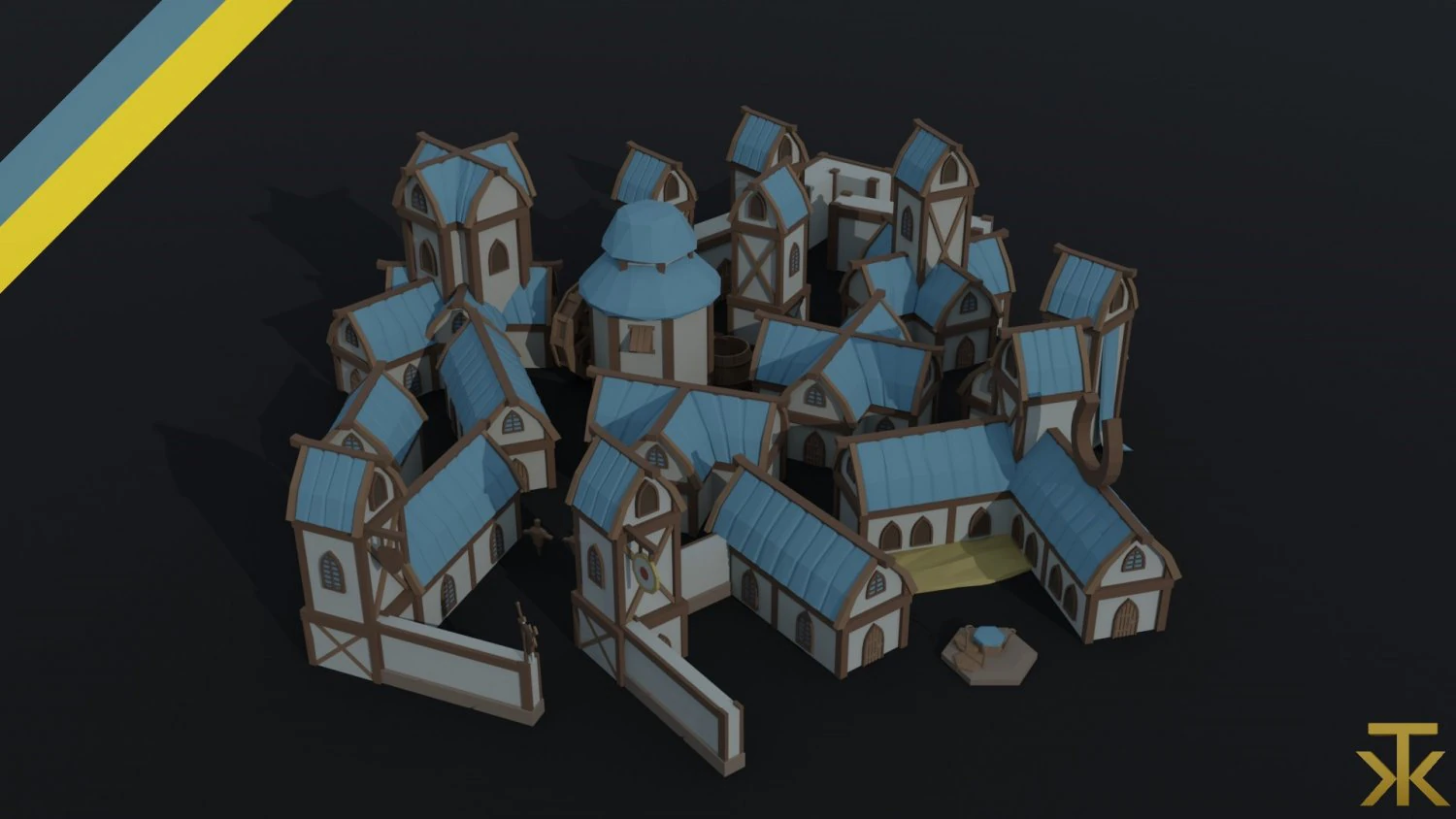 Cartoon fantasy elf city asset Polygonal Style 3D Model .c4d .max .obj .3ds .fbx .stl .blend