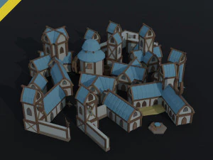 Cartoon fantasy elf city asset Polygonal Style 3D Model