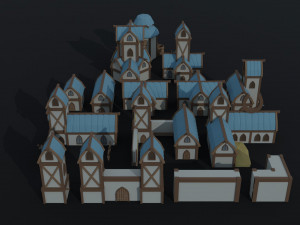Cartoon fantasy elf city asset Polygonal Style Modello 3D