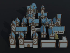 Cartoon fantasy elf city asset Polygonal Style 3D Model