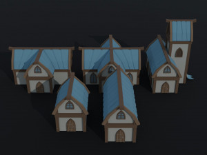 Cartoon fantasy elf city asset Polygonal Style Modello 3D