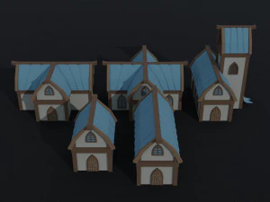 Cartoon fantasy elf city asset Polygonal Style 3D Model