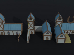 Cartoon fantasy elf city asset Polygonal Style Modello 3D