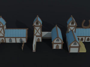 Cartoon fantasy elf city asset Polygonal Style 3D Model