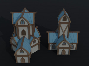 Cartoon fantasy elf city asset Polygonal Style Modello 3D