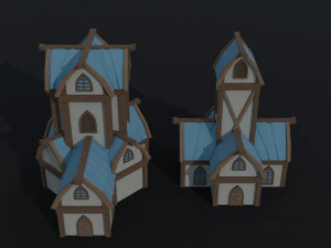Cartoon fantasy elf city asset Polygonal Style 3D Model