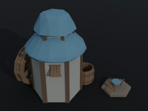 Cartoon fantasy elf city asset Polygonal Style Modello 3D