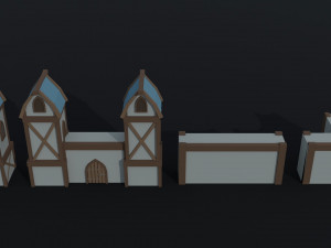 Cartoon fantasy elf city asset Polygonal Style Modello 3D