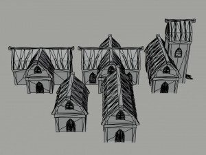 Cartoon fantasy elf city asset Polygonal Style Modello 3D