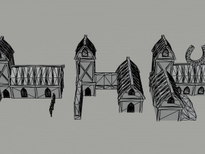 Cartoon fantasy elf city asset Polygonal Style Modello 3D