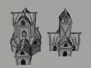 Cartoon fantasy elf city asset Polygonal Style Modello 3D