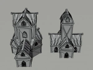 Cartoon fantasy elf city asset Polygonal Style 3D Model